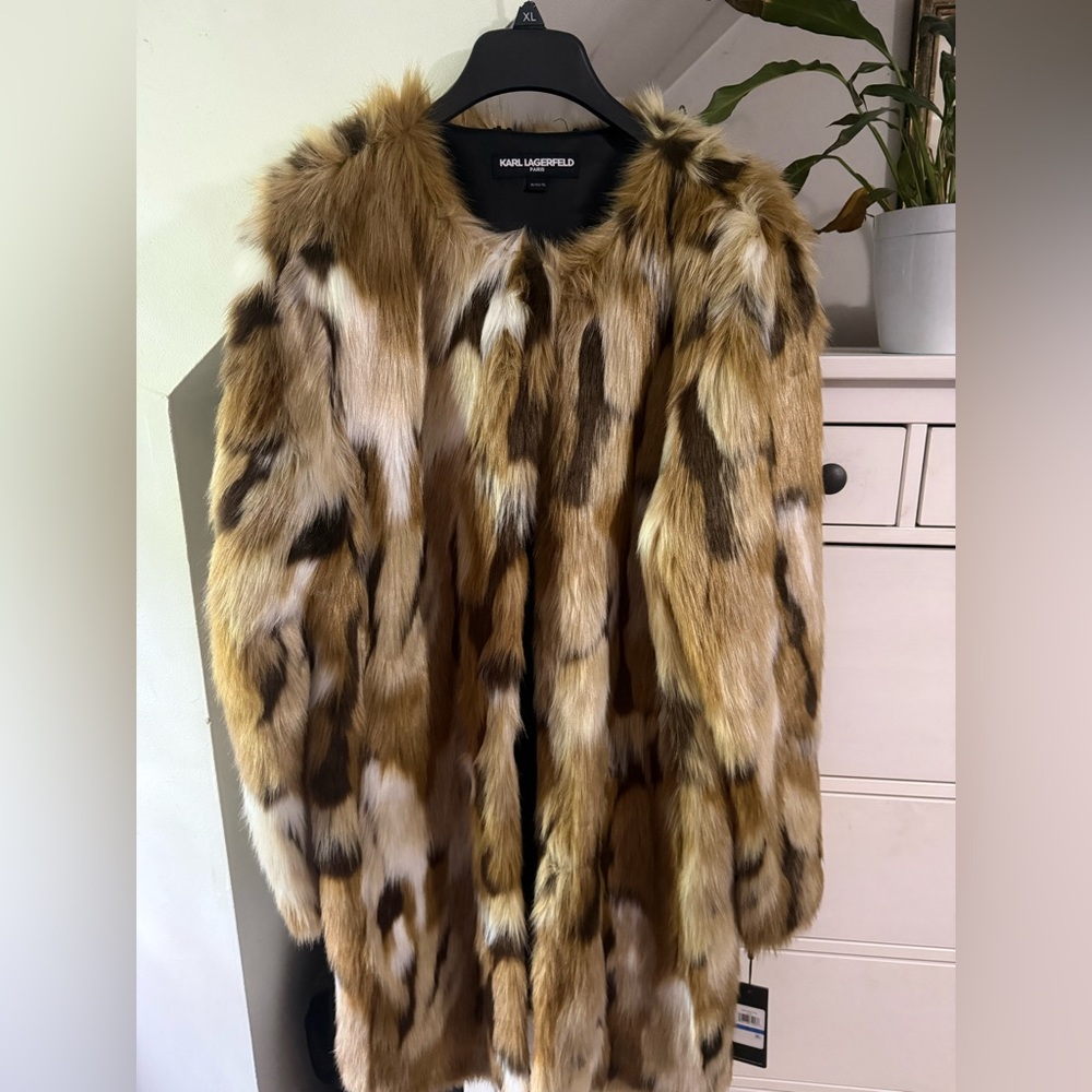 Karl Lagerfeld Multi-Tone Faux Fur coat NWT